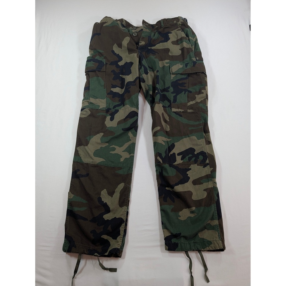 Military Woodland Camo Cargo Pants Mens Medium Regular Combat Trousers USA Made